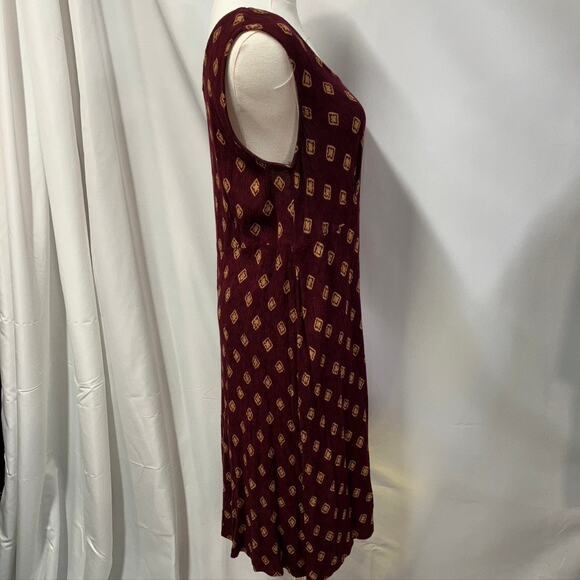 Vintage Rabbit Rabbit Rabbit Rayon Slip Dress Womens M USA Made Maroon Gold - Picture 7 of 15